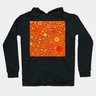 Flower Suns Warm on Dark Orange Repeat 5748 Hoodie